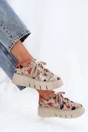 Sneakersy damskie - Skórzane Sneakersy Na Platformie Maciejka 06891-18 Beżowe-39 - miniaturka - grafika 1
