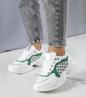 Botki damskie - Biało-zielone sneakersy damskie Florival -38 - miniaturka - grafika 1