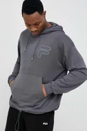 Bluzy męskie - Fila bluza męska kolor szary z kapturem gładka - miniaturka - grafika 1