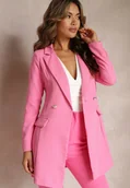 Marynarki i żakiety damskie - Różowa Marynarka Taliowana Dwurzędowa Swal - miniaturka - grafika 1