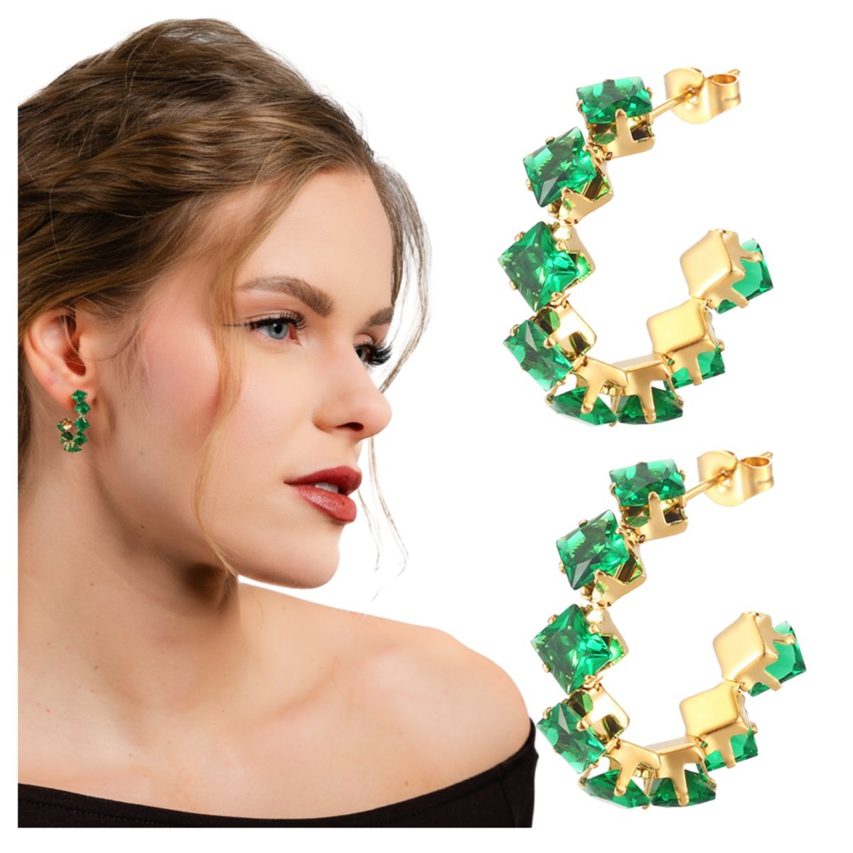 Kolczyki Sztyfty Złote z Cyrkoniami ze Stali Chirurgicznej 316L Pozłacane