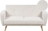 Sofy i kanapy - BELIANI Sofa rozkładana biała boucle 2-osobowa z funkcją spania pikowana amerykanka styl skandynawski - miniaturka - grafika 1