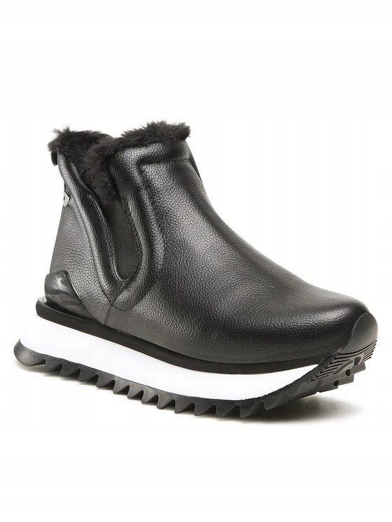 GIOSEPPO CZARNE BOTKI Z FUTERKIEM NA PŁASKIEJ BIAŁEJ PODESZWIE 38 6AA
