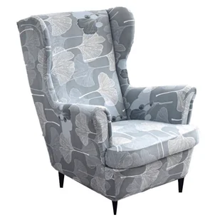 Pokrowiec Na Fotel Uszak Szary Liście Wzory Elastyczny [22Ew8] - Pokrowce na meble - miniaturka - grafika 1