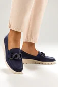 Półbuty damskie - Granatowe mokasyny damskie Sergio Leone na koturnie ozdobny łańcuch PB227-CA - miniaturka - grafika 1