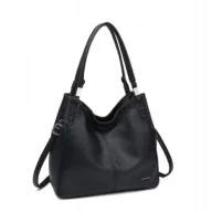 Torebki damskie - Czarna Torebka Damska Worek Shopper na Ramię LUIGISANTO Skóra Ekologiczna - miniaturka - grafika 1