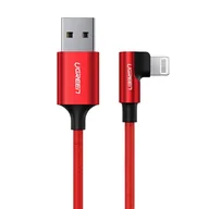Kable USB - Kabel Lightning do USB-A kątowy UGREEN US299, 2.4A, 1m (czerwony) - miniaturka - grafika 1