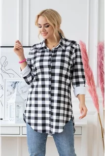 Bluzki damskie - Koszula/tunika dresowa plus size w biało-czarną kratę - anica 48/50 - XL-ka - grafika 1