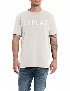 Replay Męski T-shirt z krótkim rękawem, okrągły dekolt, logo, biały (Platinum 012), S, Platinum 012, S - Koszulki męskie - miniaturka - grafika 1
