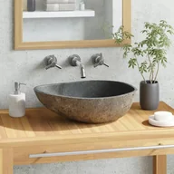 Umywalki - vidaXL Umywalka z kamienia rzecznego, owalna, 46-52 cm - miniaturka - grafika 1