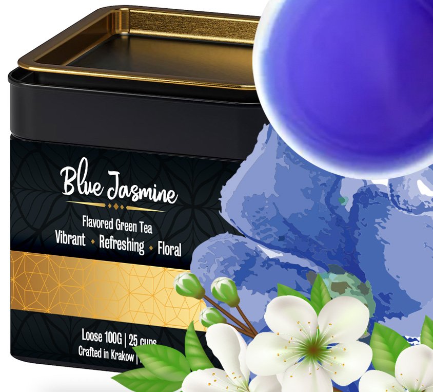 Zielona Jaśminowa z Klitoria Herbata w Puszce Kwiat Klitorii Jaśminu Jaśmin