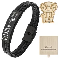 Bransolety męskie - Bransoletka męska z GRAWEREM czarna plecionka blas - miniaturka - grafika 1