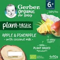 Desery dla dzieci - GERBER ORGANIC PLANT-TASTIC DESEREK JABŁKO ANANAS Z MUSEM KOKOSOWYM 4X90G - miniaturka - grafika 1