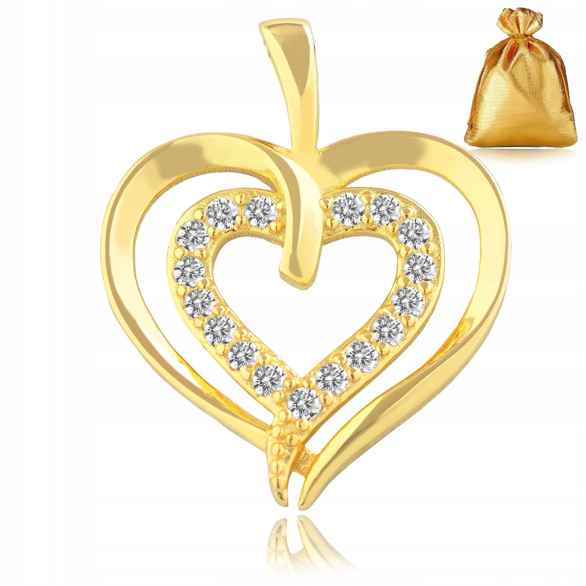 BŁYSZCZĄCA ZAWIESZKA SERCE 925 WISIOREK POZŁACANY CYRKONIE NA 1-99 URODZINY