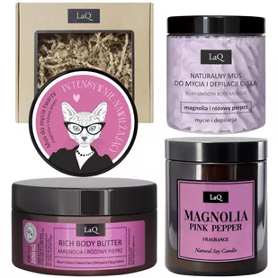 LaQ Zestaw: Kicia Magnolia - mus do ciała mus do twarzy masło do ciała i świeca - Zestawy kosmetyków damskich - miniaturka - grafika 1