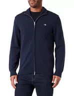 Kurtki męskie - GANT Męska kurtka z dzianiny Casual Cotton Zip Cardigan z dzianiny, Evening Blue, standardowy, niebieski (Evening Blue), L - miniaturka - grafika 1