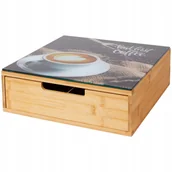 Meble modułowe i akcesoria - BAMBUSOWY ORGANIZER NA KAWĘ HERBATĘ SZKLANY BLAT - miniaturka - grafika 1