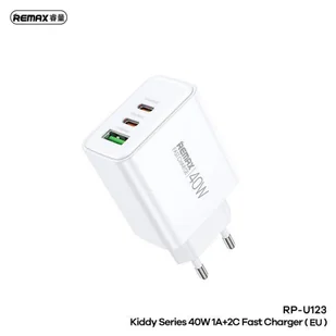 Ładowarka Sieciowa 40W USB + 2x USB-C Remax Kiddy Series RP-U123 biała - Ładowarki do telefonów - miniaturka - grafika 1