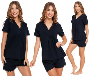 Piżama damska dwuczęściowa z koronką dekolt v modna elegancka moraj s - Piżamy damskie - miniaturka - grafika 1