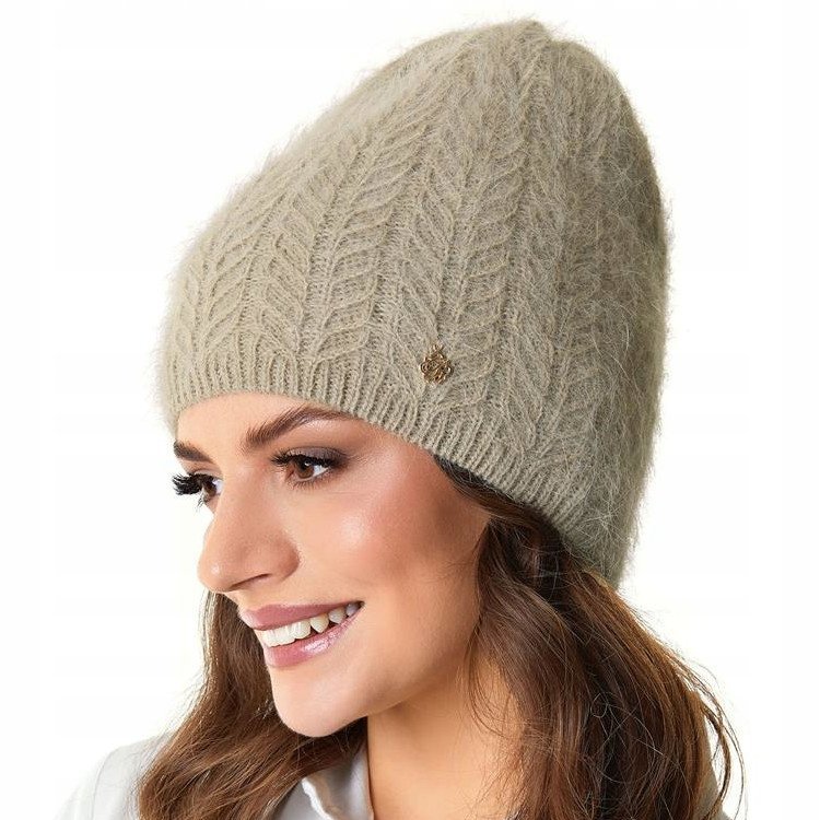 Czapka zimowa damska z angory JESSY Ciemny beż