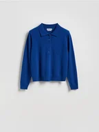 Swetry damskie - Reserved - Wełniany sweter polo - niebieski - miniaturka - grafika 1