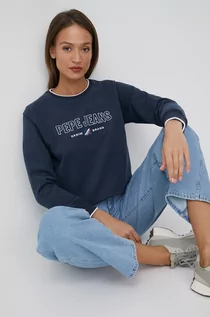 Bluzy damskie - Pepe Jeans bluza bawełniana CHARLOTTE CREW damska kolor granatowy z aplikacją - grafika 1