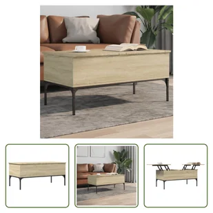 The Living Store Stolik kawowy dąb sonoma 100x50x45 cm Materiał drewnopochodny i metal - Ławy i stoliki kawowe - miniaturka - grafika 1