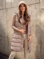 Kamizelki damskie - Beżowa długa pikowana kamizelka damska Denley MY6315A - miniaturka - grafika 1