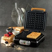 Gofrownice - DOMO DO9281W Gofrownica, 1520W, 2 duże gofry, regulacja temperatury, czarna - miniaturka - grafika 1