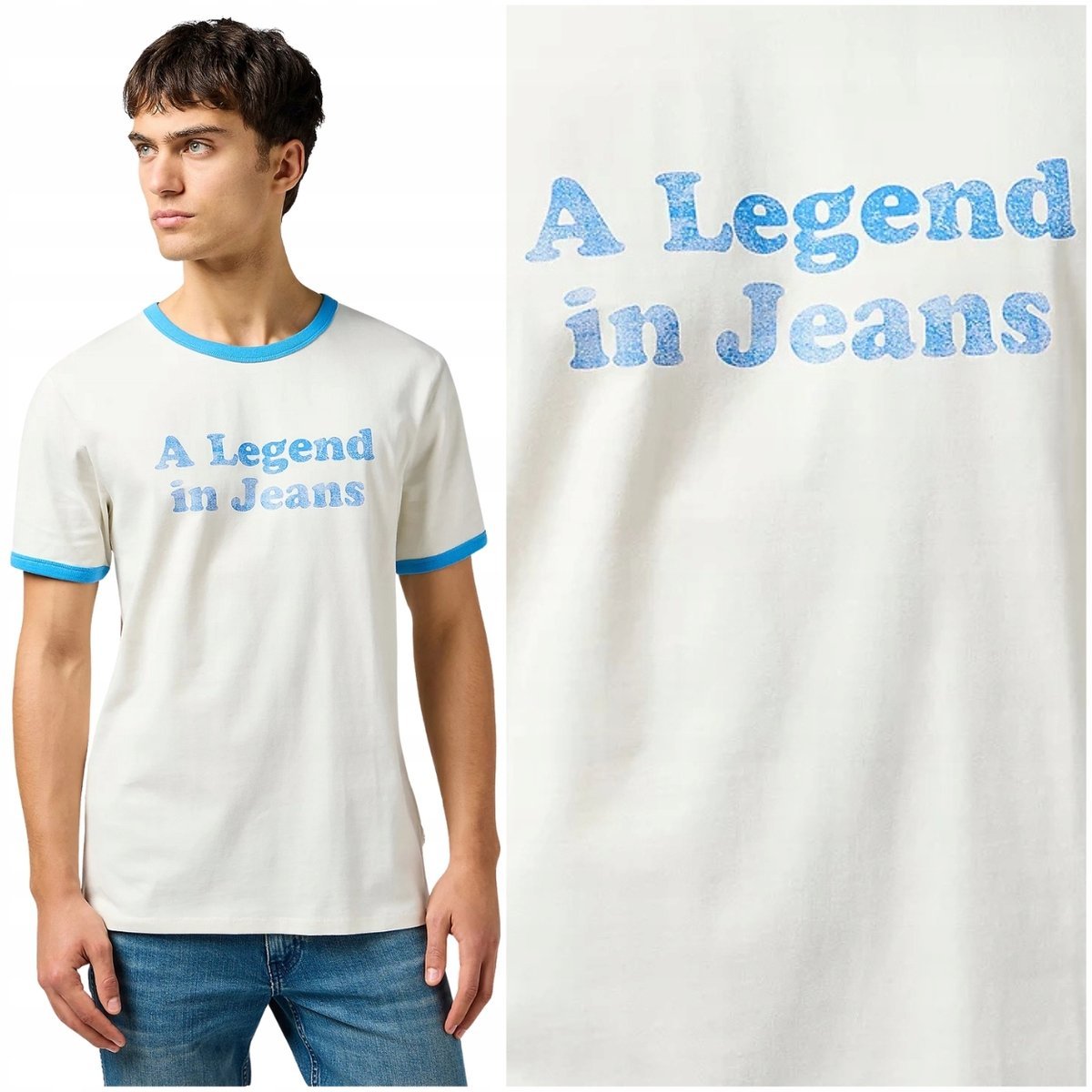 Wrangler RINGER TEE biała bawełniana koszulka t-shirt Legend in Jeans L