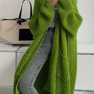 Swetry damskie - TEMU Kardigan Damski Y2K - Sweter z Kieszeniami, Otwarty Przód, Wszechsezonowy do Stylizacji Casual i Formalnych, Jednokolorowa Bez Paska, Miękka - miniaturka - grafika 1