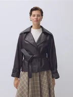 Kurtki damskie - Reserved - Skórzana kurtka z kołnierzem - ciemnobrązowy - miniaturka - grafika 1