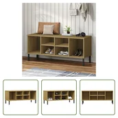 Szafki na buty - The Living Store Stojak na buty OSLO z metalowymi nogami Brązowy 106x35x45 cm lite drewno - miniaturka - grafika 1