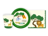 Dekoracje i nakrycia stołu na imprezę - Zestaw papierowy Safari zwierzątka - 44 szt. - miniaturka - grafika 1