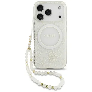 Etui Guess IML Flowers Electro Pearl Strap MagSafe do iPhone 17 Pro biały - Etui i futerały do telefonów - miniaturka - grafika 1