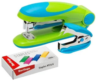 ZESTAW FUZE ZSZYWACZ ZIELONY 24/6,26/6, ROZSZYWACZ, ZSZYWKI KOLOROWE , BERLINGO - Zszywacze biurowe - miniaturka - grafika 1