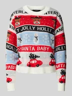 Swetry damskie - Sweter z dzianiny o kroju comfort fit ze świątecznym wzorem na całej powierzchni model ‘HOLLY’ - miniaturka - grafika 1