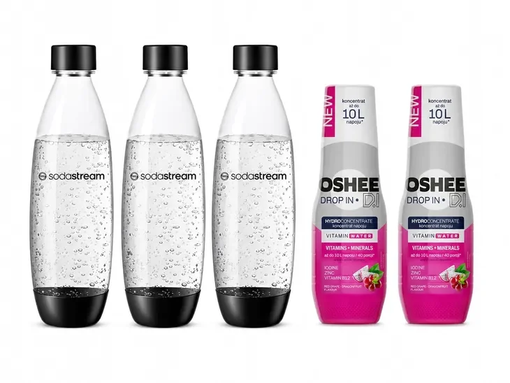 koncentrat SYROP Oshee DI x2 + BUTELKI DO SATURATORA SodaStream Fuse 1L x3