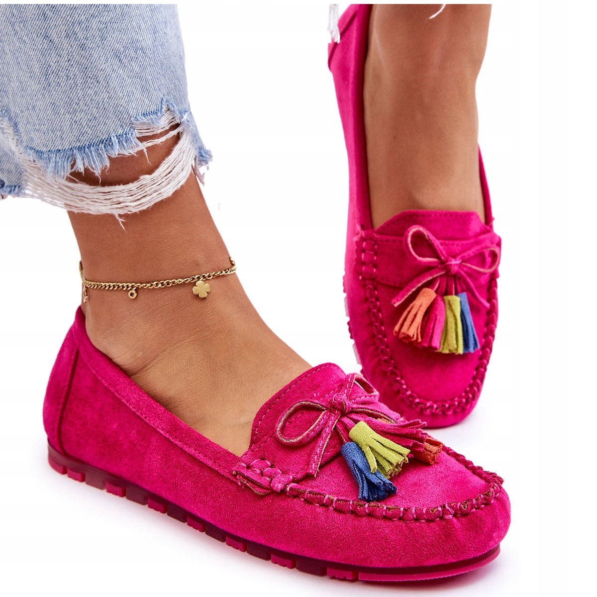 Mokasyny Klasyczne Stylowe Modne Wsuwane Zamszowe Z Kokardą Damskie Skórzane Z Ozdobą Wygodne Miękkie Lekkie Eleganckie Z Frędzlami 37