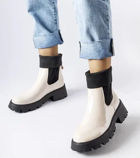 Beżowe wsuwane botki workery Breolungi-40 - Botki damskie - miniaturka - grafika 1