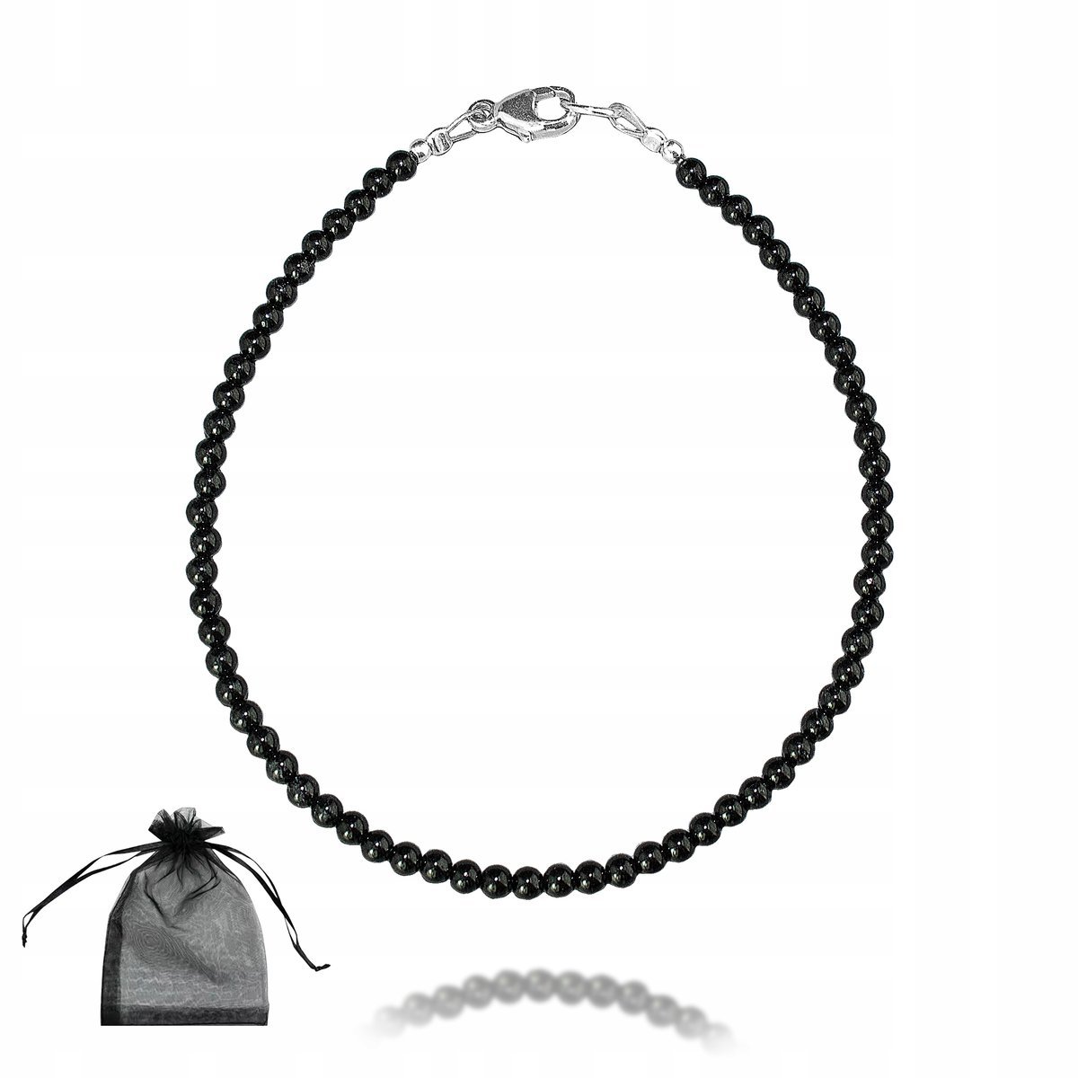 Bransoletka Czarny Turmalin kule 2mm Srebrne Zapięcie 925 dł 18cm