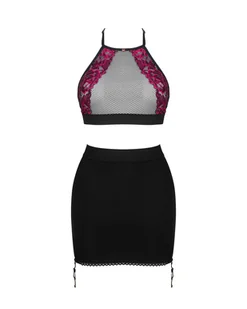 Komplet Rosenty Top+ spódnica Czarno-Różowy (Rozmiar XL/XXL) - Piżamy damskie - miniaturka - grafika 5