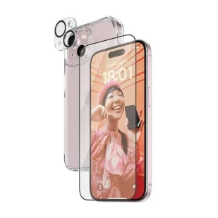 Zestaw PanzerGlass Bundle 3in1 etui przezroczyste + folia + osłona aparatu do iPhone 15 - Etui i futerały do telefonów - miniaturka - grafika 1