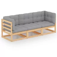 Sofy ogrodowe - vidaXL 3-osobowa sofa ogrodowa z poduszkami lite drewno sosnowe 3076369 - miniaturka - grafika 1