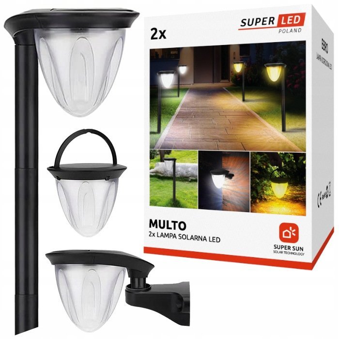 2x Lampa solarna LED 3w1 wbijana wisząca ścienna 2 barwy światła SuperLED