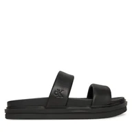 Klapki i japonki męskie - Klapki Calvin Klein Jeans Flat Molded Doublebar Sandal Lth YM0YM01226 Czarny - miniaturka - grafika 1