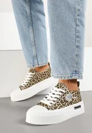 Trampki damskie - Panterkowe Trampki na Grubej Podeszwie Ozdobione Sercem i Napisem Lurindia - Born2be - miniaturka - grafika 1