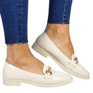 Czółenka - DAMSKIE MOKASYNY LORDSY NA PŁASKIEJ PODESZWIE LIBRA POP 7037  BEŻOWE LAKIEROWANE - miniaturka - grafika 1