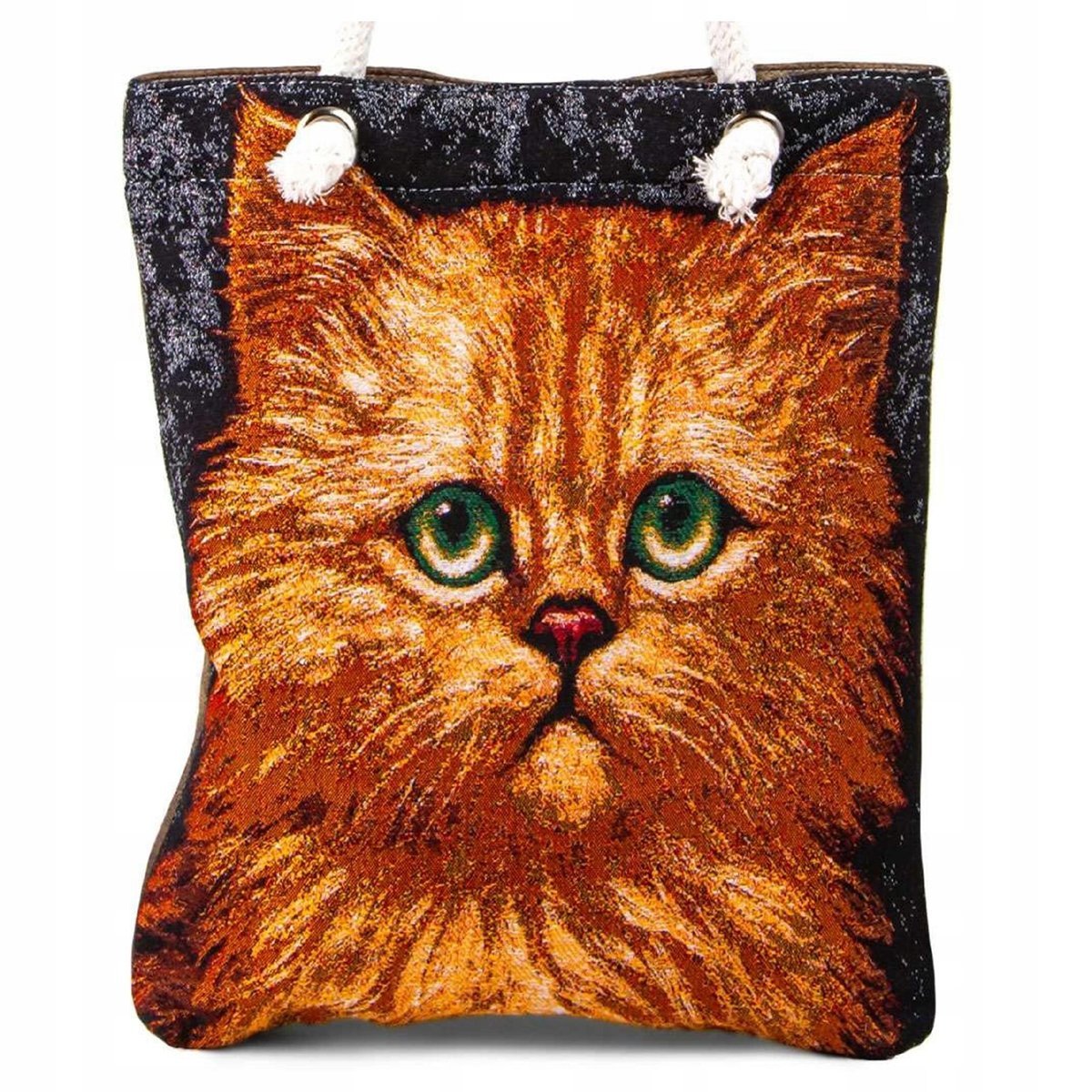 Torebka Torba Gobelin Shopper Duża Motyw Kota Tkanina Orientalna Wytrzymała