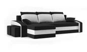 Narożniki - Narożnik rozkładany, pufy, Hewlet, 255x140x75 cm, biel, czarny - miniaturka - grafika 1